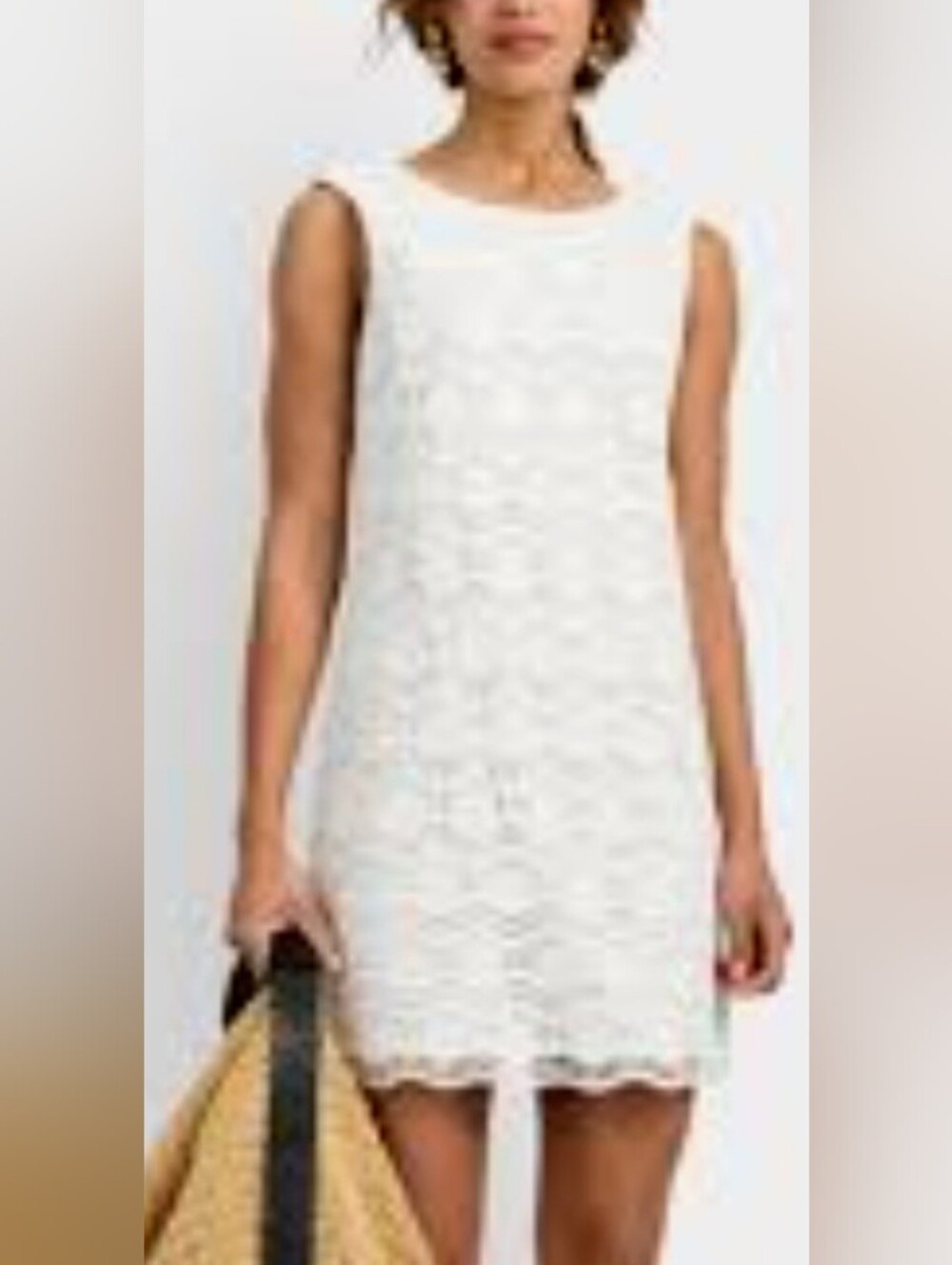 Ophelia White Lace Tank Dress features a scalloped lace pattern. NWOT. Size L